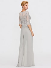 abordables Combinaisons pour maman-Ensemble jumpsuit  pantalon en deux pièces de mariage à la plage mère de la mariée invitée de mariage formelle élégante wrap inclus col bateau longueur sol chiffon manches 3/4 avec appliques 2025