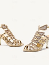 abordables Invité au mariage-Sandales à talons hauts ornées de strass et de cristaux pour femmes – bout ouvert, bride cheville et escarpins à bride cage, idéales pour les mariages, les bals de fin d'année, les cocktails et les soirées.