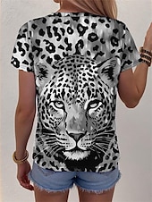 cheap Animals tee-Women&#039;s T Shirt Leopard Fashion Short Sleeve Crew Neck Regular Tops Daily Weekend Print Blue Purple Fuchsia Green Gray Summer