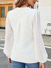 preiswerte Elegante Oberteile-Hemd Bluse Damen Weiß Feste Farbe Gitter Strasse Täglich Modisch V Ausschnitt S