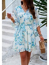 abordables Robes fleuries décontractées-robe décontractée pour femme robe fourreau robe d&#039;été rose imprimé 3D cravate devant imprimé col en V manches papillon mini robe bohème mignon rendez-vous vacances demi manches été printemps