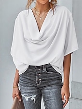 preiswerte Elegante Oberteile-Hemd Bluse Damen Schwarz Weiß Wein Feste Farbe Rüschen Strasse Täglich Modisch V Ausschnitt S