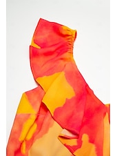 abordables Robe de cocktail-Robe mi-longue à basque pour femmes, tenue d&#039;invité de mariage, violet, orange, manches courtes, volants fleuris, cravate sur le devant, printemps &amp;amp; été asymétrique romantique s m l