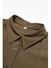 economico vestito casual-Abito camicia midi casual con bottoni in raso e allacciatura