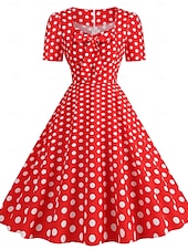 levne Šaty-Retro 50. léta Rockabilly Ke kolenům Šaty Houpací šaty Flare šaty Kostkovaný Vzor gingham Puntíkované Dámské Karneval Plesová maškaráda Dovolená Na den Retro tematická párty Dospělí Šaty Jaro léto