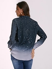 economico Top d&#039;Arte e Design per Donne-Camicia da Donna Basic Stampa Bottoni Maniche Lunghe Regular Tops Collo della Camicia Casual Giornaliero Blu Grigio Primavera Autunno