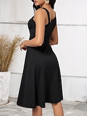 preiswerte Frauen schwarzes Kleid-Cocktailkleid für Damen, einschultrig, asymmetrischer Ausschnitt, Knopfdetail, ärmellos, A-Linie, Midi, schwarz, weiß, Party, elegant, stilvoll, Frühling, Sommer, Kleidung