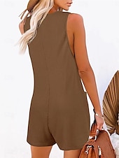 billiga Rompers-Dam Vanligt Jumpsuits Streetwear Ensfärgat Ärmlös V-hals Knappar Ficka Gata Dagligen Normal Svart Rodnande Rosa Vin Sommar