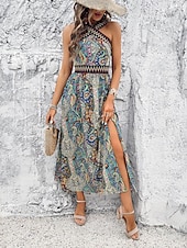 Χαμηλού Κόστους Boho Φορέματα-Γυναικεία Μέγεθος EU / US Μακρύ Φόρεμα Μάξι Φόρεμα Φόρεμα σε ευθεία γραμμή Φόρεμα ριχτό από τη μέση και κάτω Φόρεμα για τον ήλιο Φόρεμα Boho Κομψό Βοημία Βίντατζ Κρύος ώμος