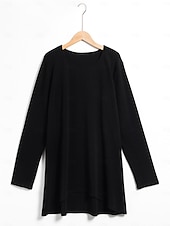 preiswerte Tunika-Oberteile-Damen Tunika T-Shirt Einfarbig Mode täglich Basic Lange Ärmel Rundhals Lange Oberteile Lässig täglich Wochenende Fließende Tunika Schwarz Weiß Rot Herbst  Winter