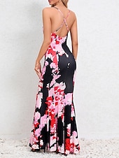 preiswerte abendkleider-Damen Freizeitkleid Etuikleid Unterkleid Blumen rückenfrei Print Rollkragen langes Kleid Maxikleid sexy Urlaub ärmellos Sommer