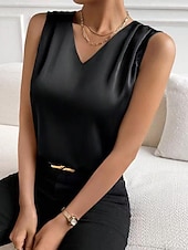 economico Bluse Eleganti-Canotta Per donna Nero Bianco Rosso Semplice Spalle scoperte Quotidiano Streetwear Moda Scollo a V Vestibilità regolare S