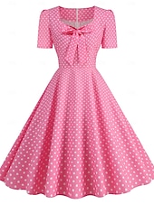 levne Šaty-Retro 50. léta Rockabilly Ke kolenům Šaty Houpací šaty Flare šaty Kostkovaný Vzor gingham Puntíkované Dámské Karneval Plesová maškaráda Dovolená Na den Retro tematická párty Dospělí Šaty Jaro léto
