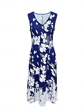 ieftine Rochii set-Pentru femei Set de rochii Rochie casual Rochie leagăn Rochie imprimata Modă Modern Floral Imprimeu Rochii Midi Manșon Jumate În V În aer liber Dată Alb Albastru regal Albastru piscină Vară Fit
