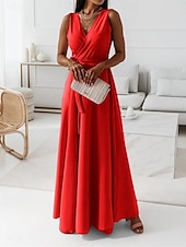 cheap Formal Dresses-Women&#039;s Casual Dress Long Dress Maxi Dress Lace up Date Vacation Streetwear Maxi V Neck Sleeveless Pink Wine Red Color