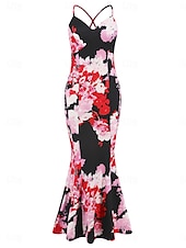 preiswerte abendkleider-Damen Freizeitkleid Etuikleid Unterkleid Blumen rückenfrei Print Rollkragen langes Kleid Maxikleid sexy Urlaub ärmellos Sommer