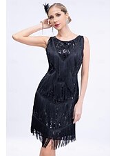 olcso Öltözetek-Retró Ordító 20-as évek 1920-as évek Flapper ruha Felszerelések Koktélruha A nagy Gatsby Flapper lány Esküvői Vendég Flitter Női Esküvő Esküvői vendég Buli / Este Felnőttek 1 Karkötő Ruha Kesztyűk