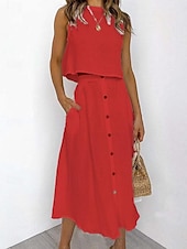 cheap Dresses-Women&#039;s Skirt A Line Basic Casual Maxi High Waist Skirts Solid Colored Pocket Casual Daily Weekend White Yellow Pink Red Summer Cotton