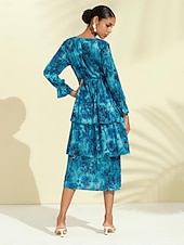 abordables robe décontractée imprimée-robe midi élégante en mousseline à jacquard fleuri