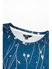 billige Blomster t-skjorte-dame t-skjorte elegant mote basic blomsterprint lange armer vanlige topper rund hals ferie helg blå fuchsia grå lyseblå høst &amp;amp; vinter