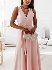 cheap Formal Dresses-Women&#039;s Casual Dress Long Dress Maxi Dress Lace up Date Vacation Streetwear Maxi V Neck Sleeveless Pink Wine Red Color