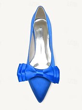 abordables Dama de honor-Mujer Zapatos de boda Bailarinas Fiesta Pajarita Tacón Bajo Dedo Puntiagudo Elegante Satén Negro Blanco Marfil