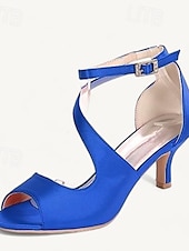 preiswerte Cocktail-Damen Hochzeitsschuhe Brautschuhe Schnalle Kätzchenabsatz Offene Spitze Minimalismus Satin Knöchelriemen Schwarz Weiß Elfenbein