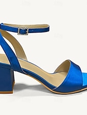economico Prom-sandali con tacco a blocco in raso turchese con cinturino alla caviglia per donna - eleganti scarpe da sera e da matrimonio