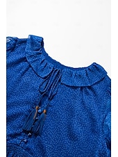 economico abito casual stampato-abito boho in chiffon con fiori tropicali e maniche a sbuffo