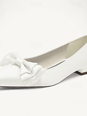 abordables Dama de honor-Mujer Zapatos de boda Bailarinas Fiesta Pajarita Tacón Bajo Dedo Puntiagudo Elegante Satén Negro Blanco Marfil
