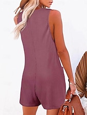 billiga Rompers-Dam Vanligt Jumpsuits Streetwear Ensfärgat Ärmlös V-hals Knappar Ficka Gata Dagligen Normal Svart Rodnande Rosa Vin Sommar