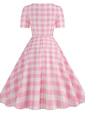 levne Šaty-Retro 50. léta Rockabilly Ke kolenům Šaty Houpací šaty Flare šaty Kostkovaný Vzor gingham Puntíkované Dámské Karneval Plesová maškaráda Dovolená Na den Retro tematická párty Dospělí Šaty Jaro léto