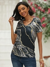 preiswerte Kunst &amp; Design T-Shirt-Damen T-Shirt Basic Print Kurzarm Regular Fit Oberteile V-Ausschnitt Casual Weekend Schwarz Lila
