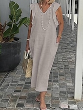 olcso design pamut és len ruhák-Női Fekete Fehér Sárga Nyár Tavasz Maxi hosszú ruha Midi ruha Fehér ruha Pamut vászon ruhák Nyári ruha Modern Alkalmi Napi Hétvége Laza öltözet Sima V-alakú
