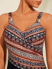 お買い得  デザイナー水着-花柄三角Vネックワンピース水着