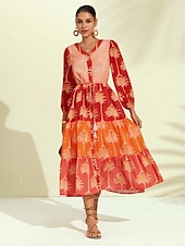 abordables robe décontractée imprimée-robe midi à fleurs et franges à col en V