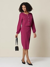 economico gonna da donna-Set gonna in 2 pezzi a vita alta in tencel