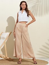 preiswerte Damenhosen-Lässige Hose mit weitem Bein aus Satin