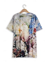 billige Blomster t-skjorte-kvinners t-skjorte mote blomsterprint kortermede vanlige topper rund hals ferie helg gul rosa blå lilla grønn vår &amp;amp; sommer