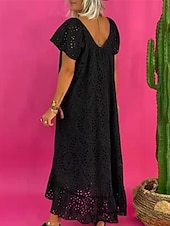 halpa Valkoiset pitsimekot-Naisten Pitkä mekko Maxi mekko Valkoinen mekko Pitsimekko Rento mekko Kesämekko Katutyyli Maxi Katu Deitti Loose Fit Lyhythihainen Tiukka pyöreä kaula-aukko Musta Valkoinen Kesä