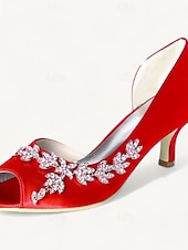 cheap Bridesmaid-Women's Wedding Shoes Bling Bling Sparkling Shoes Bridal Shoes Rhinestone Kitten Heel Peep Toe Elegant Satin Loafer Silver White Ivory