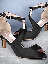 preiswerte Cocktail-Damen Hochzeitsschuhe Brautschuhe Schnalle Kätzchenabsatz Offene Spitze Minimalismus Satin Knöchelriemen Schwarz Weiß Elfenbein