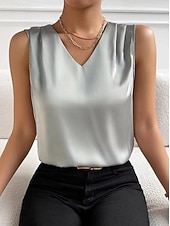 economico Bluse Eleganti-Canotta Per donna Nero Bianco Rosso Semplice Spalle scoperte Quotidiano Streetwear Moda Scollo a V Vestibilità regolare S