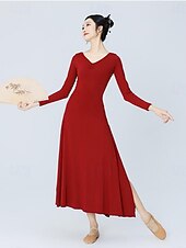 cheap Ballroom Dancewear-Latin Dance Ballroom Dance Dress Pure Color Women&#039;s Training Daily Wear Long Sleeve High POLY