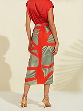 economico gonna da donna-gonna midi in vita elasticizzata color block in raso