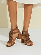 Χαμηλού Κόστους Block Heels-Γυναικεία Τακούνια Σανδάλια Ρωμαϊκά παπούτσια Φούντα Αποκλείστε τη φτέρνα Φο Δέρμα Πόρπη Καφέ