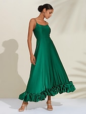 abordables Robes de fête-robe d&#039;occasion spéciale en satin de luxe vert pour femme, robe maxi à volants 3D, robe de soirée/mariage pour impressionner 2024