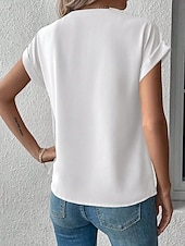 preiswerte Damen Einfache Oberteile-Damenhemd V-Ausschnitt Button-Down Bluse Mode Streetwear Knopf Druck Kurzarm Reguläre Tops Geteilter Hals Lässig Weiß Sommer