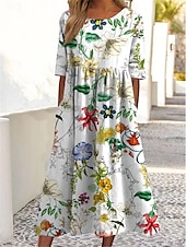 ieftine Rochii casual florale-rochie maxi dama imprimeu floral maneca scurta decolteu albastru deschis casual elegant primavara vara petrecere in gradina imbracaminte de plaja imbracaminte marime
