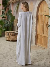 abordables Robes-Femmes Noir Blanche Rouge Été Printemps Automne Robe Maxi Robes inspirées du lin Robe Blanche Robe Décontractée Basique Occasionnel Quotidien Fête Coupe Ample Couleur Unie Col Bateau
